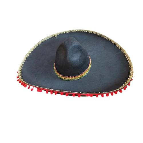 Beokeuioe Mexikaner Partyhut Mexikanischer Stil Nationalfeier Sonnenhut Schwarzer Sombrero Mexikanischer Hut Mexiko Sommerhut Gaucho Tequila Party Fasching Karneval Kostüm Zubehör von Beokeuioe
