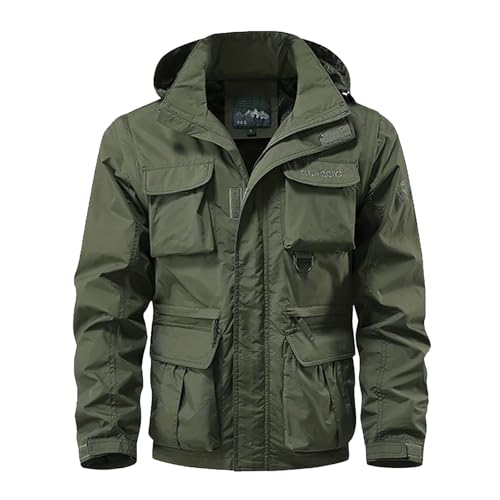 Beokeuioe Militär Outdoorjacke Übergangsjacke Herren Stehkragen Cargo Jacke Winddichte Feldjacke mit Vielen Taschen Truckerjacke Abnehmbarer Ärmel Arbeitsjacke Baumwolle Fliegerjacke von Beokeuioe