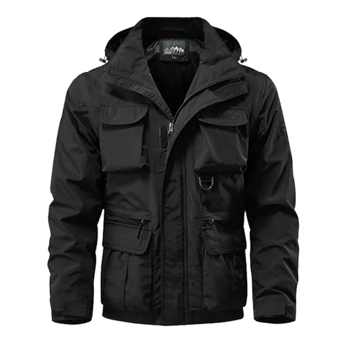 Beokeuioe Militär Outdoorjacke Übergangsjacke Herren Stehkragen Cargo Jacke Winddichte Feldjacke mit Vielen Taschen Truckerjacke Abnehmbarer Ärmel Arbeitsjacke Baumwolle Fliegerjacke von Beokeuioe