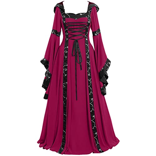 Beokeuioe Mittelalter Kleidung Damen samtkleid lang samt Kleid Renaissance viktorianischen kostüm maxikleid Vintage Retro trompetenärmel Damen Mittelalterliche Kleid mit Trompetenärmel von Beokeuioe