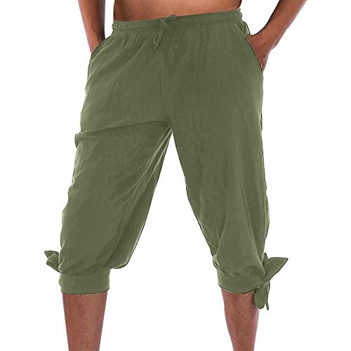 Beokeuioe Mittelalter Kostüm Herren Kurz Hose Pluderhose Mit Schnürung Sommerhose Wikinger Pirat Freizeithose Strand Shorts 3/4 Leinenhose Baggy shorts Yoga hosen von Beokeuioe