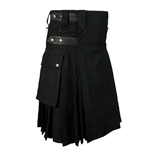 Beokeuioe Mittelalter Schottischer Kilt Herren Rock Vintage Gothic Cargo Faltenrock Fashion Kendo Pocket Röcke Steampunk Kleidung Männer Einfarbig Tartan Utility Kilts Tartan Kilt von Beokeuioe
