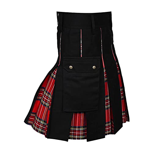 Beokeuioe Mittelalter Schottischer Kilt Herren Rock Vintage Gothic Cargo Faltenrock Fashion Kendo Pocket Röcke Steampunk Kleidung Männer Einfarbig Tartan Utility Kilts Tartan Kilt von Beokeuioe