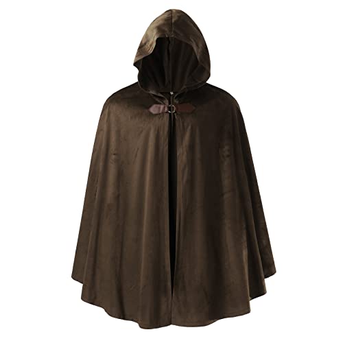 Beokeuioe Mittelalter Umhang weit mit Kapuze Baumwolle Adult Halloween Costume Umhang Karneval Kostüm Hoodies Robe Cosplay Cape Mittelalterliche Renaissance Umhang mit Kapuze von Beokeuioe