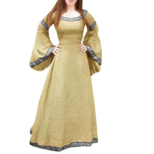 Beokeuioe Mittelalter Wikinger Kleid Mittelalterkleid mit Trompetenärmeln Lang Damen Wikingerkleid Vintage Renaissance Viktorianischen Cosplay Kleidung Theater Halloween Kostüme von Beokeuioe