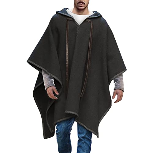 Beokeuioe Mode Cape Mantel für Herren Pullover V-Ausschnitt, Poncho, mit Kapuze, Baldachin, Schal, Mantel Mit Kapuze Cape Schal Kap unregelmäßiger Saum, Kapuzenpullover von Beokeuioe