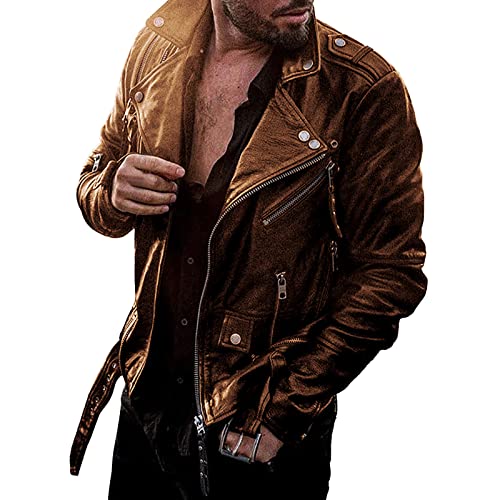 Beokeuioe Motorrad Bikerjacken Revers Punk Kunstleder Clubwear Herren Kunst Lederjacke Schwarz Freizeit Fliegerjacke Übergangsjacke Bomberjacke Mit Reißverschluss Freizeitjacke von Beokeuioe