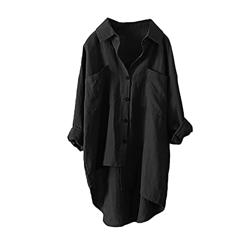 Beokeuioe Musselin Bluse Damen V-Ausschnitt Hemdbluse Damen Eisfalten Langarm Lässiges Hemd lang Damenbluse Oversize Blusenkleid Leinenhemd Locker Freizeit Hemdjacke Sommerjacke von Beokeuioe