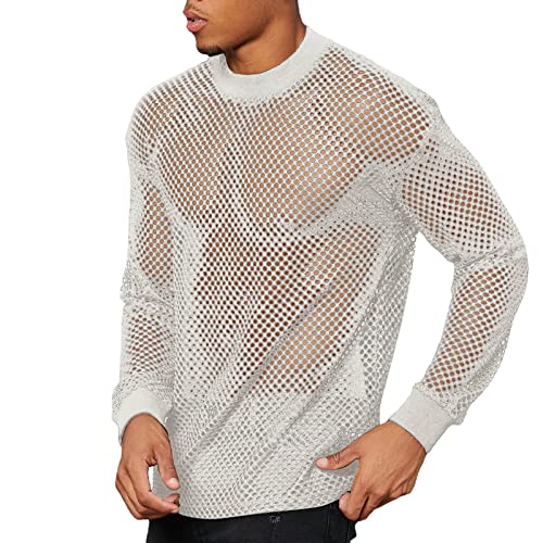 Beokeuioe Netzoberteil Herren Fischnetz Muskelshirt Transparent Sheer Fishnet Breathable Hooded Sweatshirt Langarm Unterhemd Herren Muskel Transparent Shirts von Beokeuioe