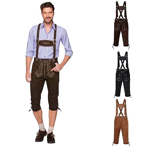 Beokeuioe Oktoberfest Hose Leder-Kniebundhose für Herren Elegante Trachtenhose Trachten Lederhose mit Träger für Männer Lederhosen bayerische Latzhose Performance Kleidung von Beokeuioe