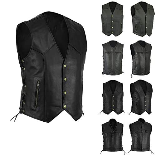 Beokeuioe Outdoor Weste Herren Kunstleder Anzug Weste，Retro Westernwesten Vest Slim Fit Übergangsjacke Vintage Bikerweste ärmellose Leder Jacke Rocker Party Clubweste von Beokeuioe