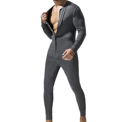 Beokeuioe Overall Strampler Schlafanzug Schlafoveralls Herren Einteiler Ganzkörperanzug Henley Jumpsuit Stretchy Unterwäsche Pyjamas Stranpler Pyjama Ramper mit Knöpfen von Beokeuioe