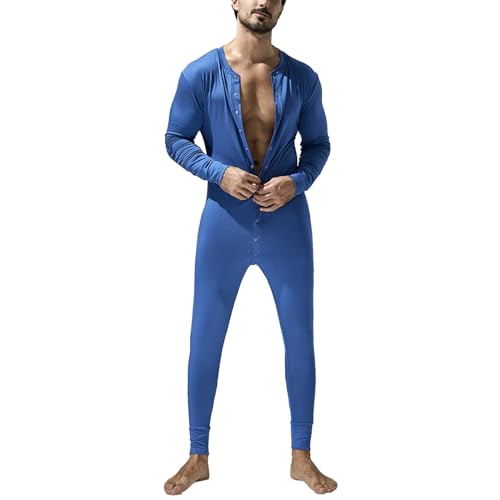 Beokeuioe Overall Strampler Schlafanzug Schlafoveralls Herren Einteiler Ganzkörperanzug Jumpsuit Stretchy Unterwäsche Pyjamas Stranpler Pyjama Ramper mit Knöpfen von Beokeuioe