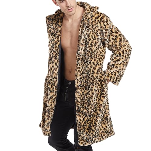 Beokeuioe Pelzmantel Mantel Herren Lang Leopard Muster Kunst Felljacke, Winterjacke Männer Kunstpelz Lange Jacke Faux Cardigan Lange von Beokeuioe