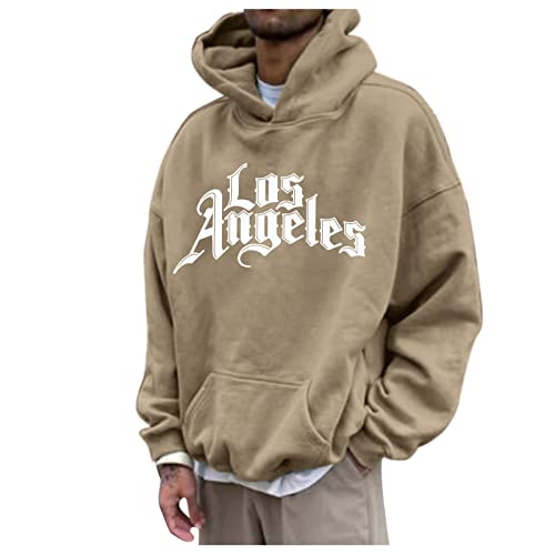 Beokeuioe Pullover für Männer Lässiges Oversized Sweatshirt Kapuzenpullover Vintage Herren Hoodie LOS ANGELES Druck Pulli Sweatjacke mit Kapuze und Tasche Sports Hoody von Beokeuioe