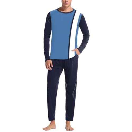 Beokeuioe Pyjama Baumwolle Herren Schlafanzug Lang Winter Zweiteilige Pyjamas mit Langarmshirt und Schlafanzughose für Männer Hausanzug Nachtwäsche Loungewear von Beokeuioe