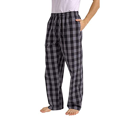 Beokeuioe Pyjamahose Herren Schlafanzughose Lang Baumwolle Karierte Schlafhose Pyjamaunterteil Freizeithose Loungehose für Männer Pyjamahose Schlafanzughosen Freizeithose (Grau, L) von Beokeuioe