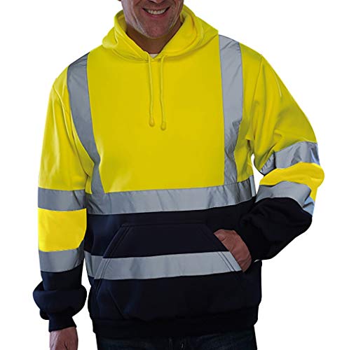 Beokeuioe Reflektierend Streifen Straßenarbeitskleidung Sicherheitsjacke Herren Arbeitsjacke Langarm Sweatshirt mit Kapuze Warn-Sweatshirt hohe Executive Warnjacke von Beokeuioe