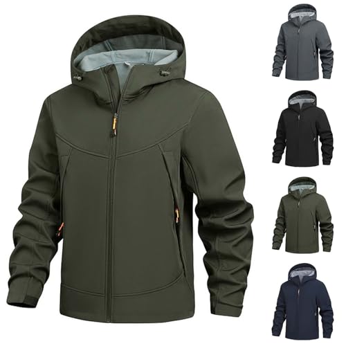 Beokeuioe Regenjacke Herren Wsserdicht Gefütterte Fahrradjacke Wasserdicht Atmungsaktiv Softshelljacke Fleecefutter Übergangsjacke Winddichte Wanderjacke mit Kapuze Windbreaker Skijacke von Beokeuioe