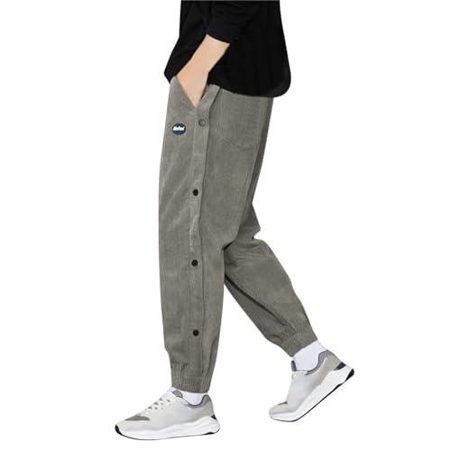 Beokeuioe Reha Hose Cordhose Herren Jogginghose Herren mit seitlicher Knopfleiste zum öffnen Button Up Trainingshose Outdoorhose Haremshose Baggy Tapered Sweatpants von Beokeuioe