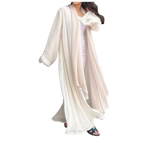 Beokeuioe Satin Cardigan Damen Muslimisches Kleider Abaya in voller Länge Naher Osten Dubai Thobe Türkei Arabische Kaftan Islamische Gebetskleidung Ramadan Jilbab Langarm Morgenmantel von Beokeuioe
