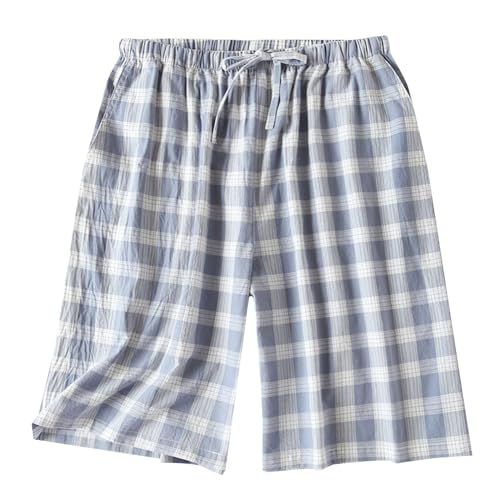 Beokeuioe Schlafshorts Männer mit Taschen Kariert Schlafanzughosen für Herren Kurze Schlafanzughose Herren kurz Pyjamauntertei Herren Pyjamahose Baumwolle Kurz mit Karomuster von Beokeuioe