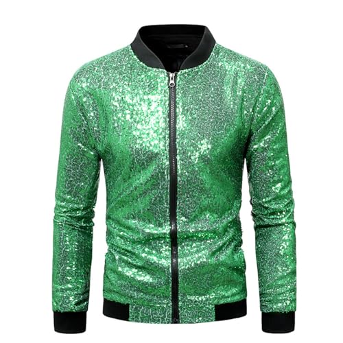 Beokeuioe Sequin Fliegerjacke Zip Glitzer Blouson Jacke Herren Metallic Pailletten Jacke 70er Disco Party Karneval Kostüm Clubwear Glänzend Pilotenjacke Baseball Jacken Bomberjacke von Beokeuioe