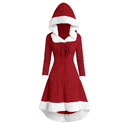 Beokeuioe Silvesterparty Kleider Damen Party Kleider Winter Minikleider Kapuzenkleid Damen Skater Kleid mit Kapuze und Bandage Weihnachten Kostüm Weihnachtsfrau von Beokeuioe