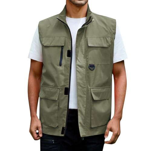 Beokeuioe Sommer Fischerweste Herren Weste Outdoor Anglerweste mit Mehreren Taschen Leicht Fotografie Weste Sommer Multifunktionsweste Camping Jagd Weste Atmungsaktiv Ärmellos Jacke von Beokeuioe
