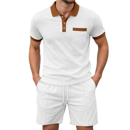 Beokeuioe Sommer Trainingsanzug Jogginganzug Kurzarm, Herren Waffel T-Shirt und Shorts Set 2 Teiliges Tshirt Und Hose Set Freizeitanzug Unisex Männer Casual Outfit Sportanzug von Beokeuioe