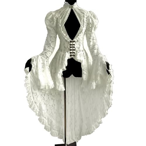 Beokeuioe Spitzenkleid Damen Halloween Kostüm Renaissance Mittelalter Kleidung Ballkleid Court Cosplay Festliches Kleider Rüschenkleid Abendkleid High Low Viktorianischer Kleid von Beokeuioe