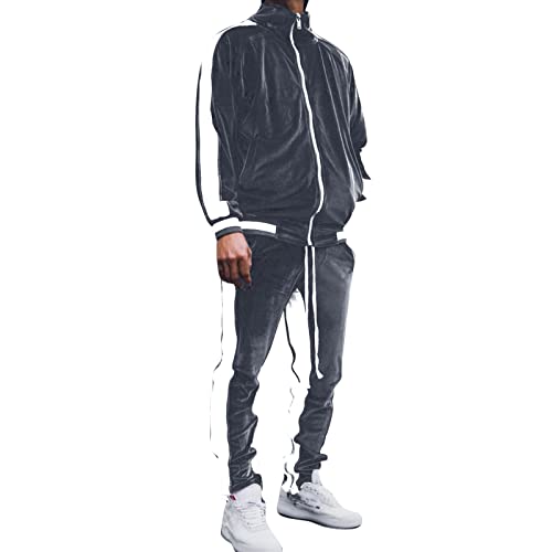 Beokeuioe Sportanzug für Männer mit Langarm Reißverschluss, Sweatshirt Fitness Sporthose für Gym Fitness Jogginganzug Herren Set Langarm Herren Trainingsanzug Goldfarbener Samt von Beokeuioe