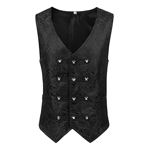 Beokeuioe Steampunk Smoking Slim Fit West Herrenweste mit Stehkragen Zweireihig Gilet Männer Slim Fit Anzugweste Business Party Herren Jacquard Gothisch Zweireiher Anzugweste von Beokeuioe