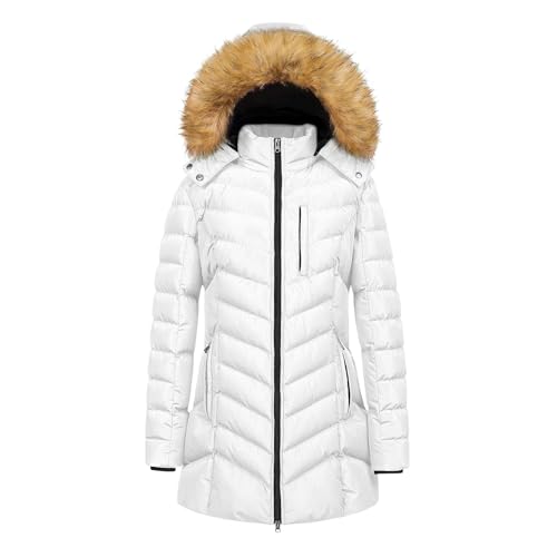 Beokeuioe Steppmantel lang mit Kapuze und Kunstfell-Kragen Padded Daunenmantel Wasserdicht Damen Wintermantel Warmer Puffer Jacket Steppjacke Daunenjacke Outdoorjacke Oberbekleidung von Beokeuioe