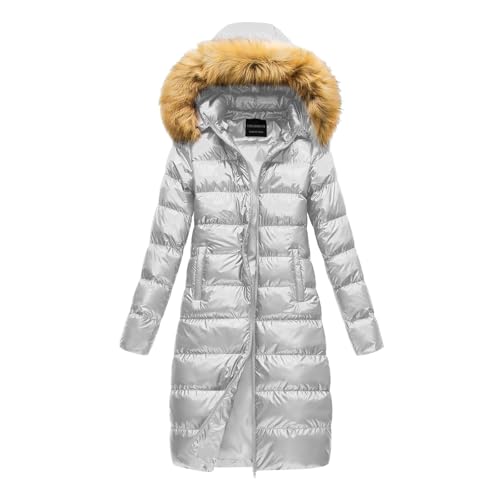 Beokeuioe Steppmantel lang mit abnehmbarem Kapuze und Kunstfell-Kragen Padded Daunenmantel Damen Wintermantel Warmer Puffer Jacket Steppjacke Daunenjacke Outdoorjacke Oberbekleidung von Beokeuioe