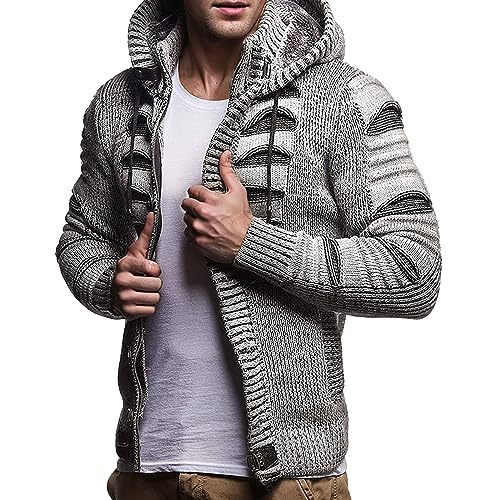 Beokeuioe Strickjacke Herren mit Kapuze & Reissverschluss - Strick Sweatjacke Männer Cardigan für Winter Gestrickt Cardigan Herren mit Tasche Classic Gestrickt Jacke warm von Beokeuioe