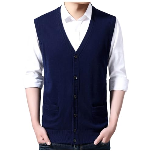 Beokeuioe Strickjacke ohne Ärmel V-Ausschnitt Cardigan Feinstrick Pullover Herren Strickweste Slim Fit Knopfleiste Ärmellose Pullunder Weste Freizeit Strickwesten mit Taschen Vest von Beokeuioe