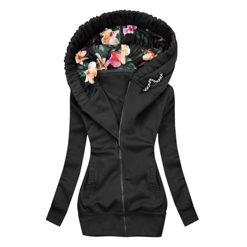 Beokeuioe Sweatjacke Full Zip Up Punkt Hoodie Jacke Lange Winterjacke Damen Kapuzenpullover Lang Sweatshirt Übergangsjacke Herbst Winter Kapuzenjacke Langarmshir Damenjacke von Beokeuioe
