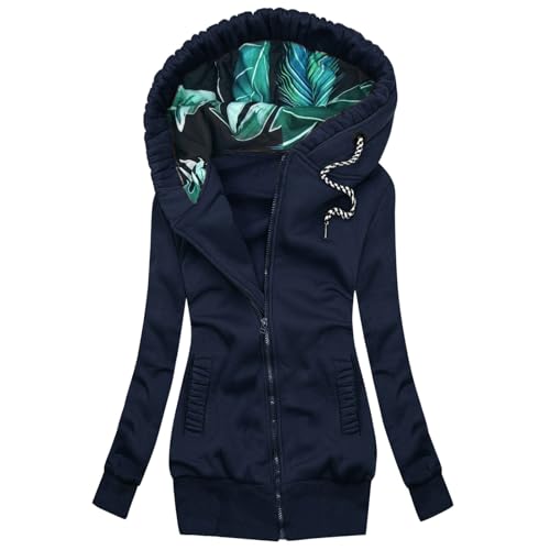 Beokeuioe Sweatjacke Full Zip Up Punkt Hoodie Jacke Lange Winterjacke Damen Kapuzenpullover Lang Sweatshirt Übergangsjacke Herbst Winter Kapuzenjacke Langarmshir Damenjacke von Beokeuioe