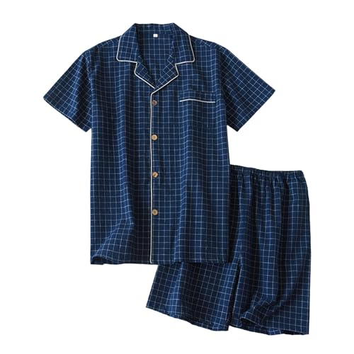Beokeuioe T-Shirt Pyjamahose Herren Schlafanzug Kurz Baumwolle mit Knöpfen Sommer Zweiteilig Set Kurzarm Nightwear Set Hausanzug Nachthemd + shorts Beokeuioe T-Shirt Pyjamahose Herren Schlafanzug Kurz Baumwolle mit Knöpfen Sommer Zweiteilig Set Kurzarm Nightwear Set Hausanzug Nachthemd + shorts von Beokeuioe
