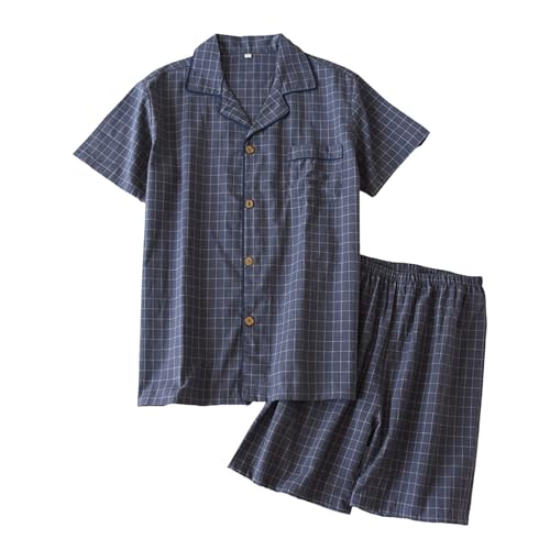 Beokeuioe T-Shirt Pyjamahose Herren Schlafanzug Kurz Baumwolle mit Knöpfen Sommer Zweiteilig Set Kurzarm Nightwear Set Hausanzug Nachthemd + shorts Beokeuioe T-Shirt Pyjamahose Herren Schlafanzug Kurz Baumwolle mit Knöpfen Sommer Zweiteilig Set Kurzarm Nightwear Set Hausanzug Nachthemd + shorts von Beokeuioe
