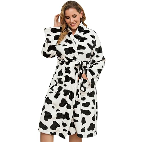Beokeuioe Teddy Fleece Morgenmantel Damen Baumwolle plüsch lang flauschig weicher gemütlicher Saunamantel Damen Bademantel kuschelig und warm mit Kapuze 5XL Größe Bademantel von Beokeuioe