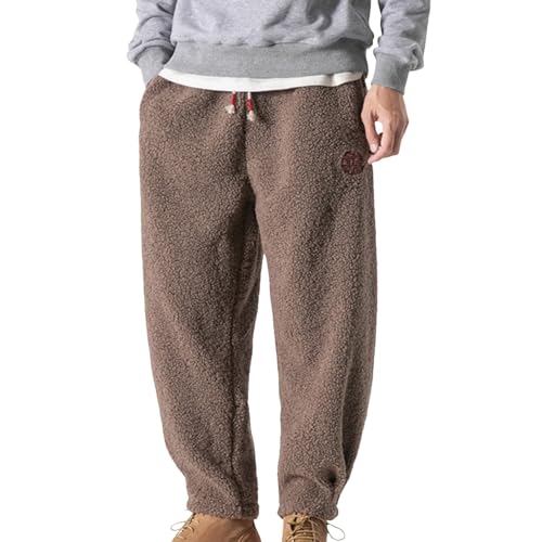 Beokeuioe Teddy Plüsch Hose Herren Hose Winter Haremshose Regular Fit Lose Gerade Pants Baggy Gefüttert Thermo Hosen Freizeithose Japanische Hosen von Beokeuioe