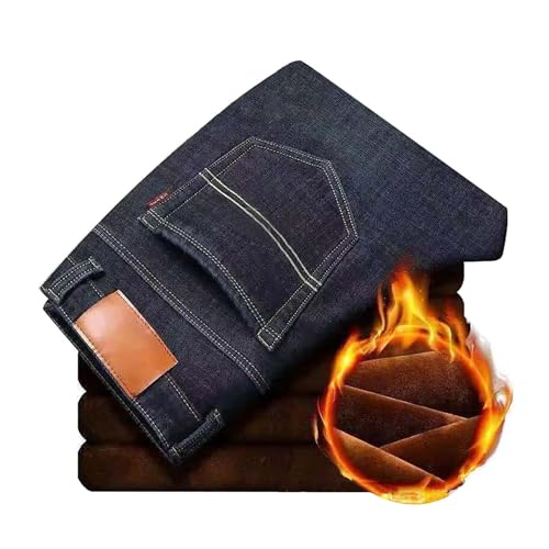 Beokeuioe Thermojeans Herren Gefüttert Denim Hosen Gerade Bein Fleecefutter Jeans Stretch Jeanshosen Slim Fit Winterhose Männer Thermohose Thermo Business Hose Männer Arbeitshose von Beokeuioe