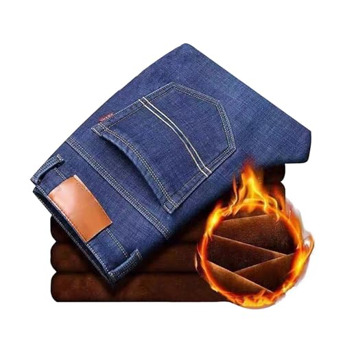 Beokeuioe Thermojeans Herren Gefüttert Denim Hosen Gerade Bein Fleecefutter Jeans Stretch Jeanshosen Slim Fit Winterhose Männer Thermohose Thermo Business Hose Männer Arbeitshose von Beokeuioe
