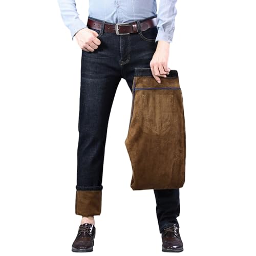 Beokeuioe Thermojeans Herren Schneehose Gefütterte Winterjeans mit Fleece Thermohose Gefüttert Hosen Lammfleece Jeans Teddyfleece Warm Straight Leg Winterhose von Beokeuioe