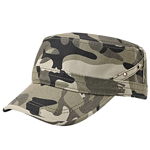 Beokeuioe Unisex Baumwolle Flat Top Military Cadet Army Cap Trucker Hut für Damen und Herren Military Cap Herren Army Cap Militär Kappe Verstellbar Vintage Klassisch Baseball Cap von Beokeuioe