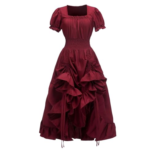 Beokeuioe Viktorianisches Kleidung Halloween Karneval Cosplay Victorian Kleider Damen Renaissance Kostüme Mittelalterliches Kleid Vintage Steampunk Kleider Hochgeschlossenes Kleid von Beokeuioe