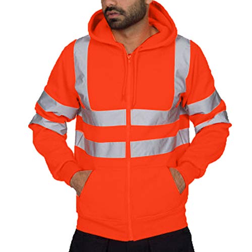 Beokeuioe Warn-Sweatshirt Sicherheitsjacke Herren Reflektierend Streifen Straßenarbeitskleidung Arbeitsjacke Langarm Sweatshirt mit Kapuze hohe Executive Warnjacke von Beokeuioe