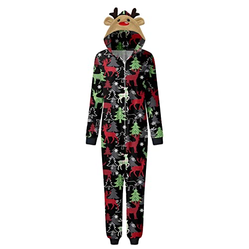 Beokeuioe Weihnachts Pyjama Onesie für Familien Kuschelig Hoodie mit Reißverschluss Weihnachten Schlafanzug Einteiler Overall Damen Herren Jumpsuit Christmas Couple Partner Hausanzug Set von Beokeuioe